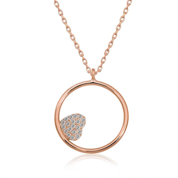 925 Ayar Gümüş Kalp Detaylı Halka Kadın Gümüş Kolye T4673 (599599)