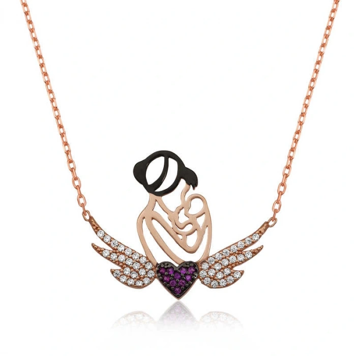 925 Ayar Gümüş Kalpli Anne Ve Çocuk Gümüş Kolye PT2610720 (599599)