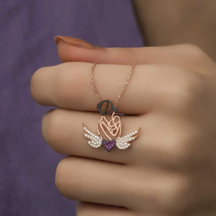 925 Ayar Gümüş Kalpli Anne Ve Çocuk Gümüş Kolye PT2610720 (599599)