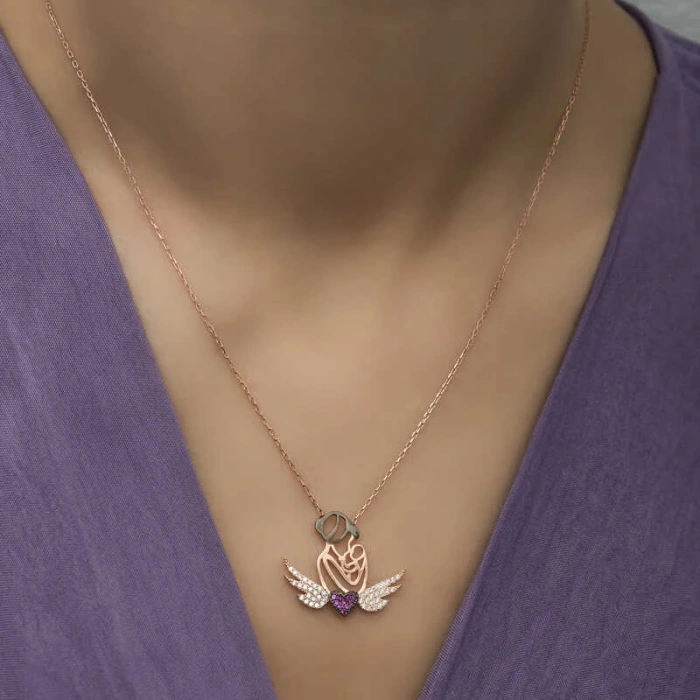 925 Ayar Gümüş Kalpli Anne Ve Çocuk Gümüş Kolye PT2610720 (599599)