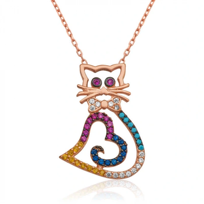 925 Ayar Gümüş Kalpli Kedi Kadın Gümüş Kolye PT2610880 (599599)