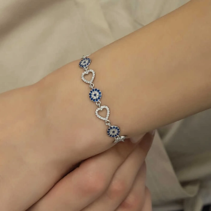 Byhodi 925 Ayar Gümüş Kalpli Nazar Bileklik T6034 (599599)