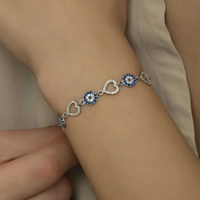 Byhodi 925 Ayar Gümüş Kalpli Nazar Bileklik T6034 (599599)