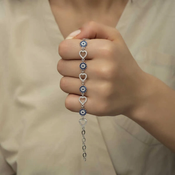 Byhodi 925 Ayar Gümüş Kalpli Nazar Bileklik T6034 (599599)