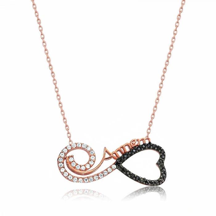 925 Ayar Gümüş Kalpli Sonsuzluk Annem Gümüş Kolye T6384 (599599)