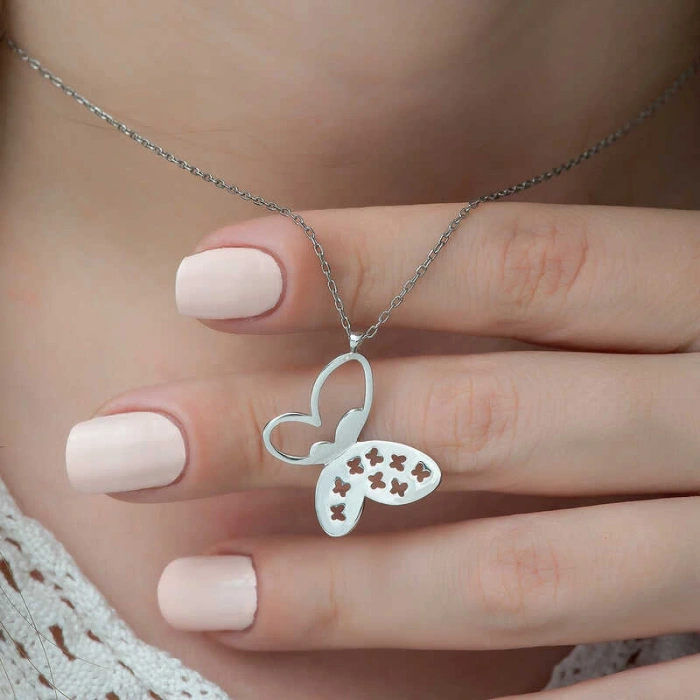 925 Ayar Gümüş Kelebek Kadın Gümüş Kolye T4855 (599599)