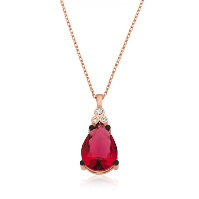 925 Ayar Gümüş Kırmızı Topaz Damla Kolye PT2610850 (599599)