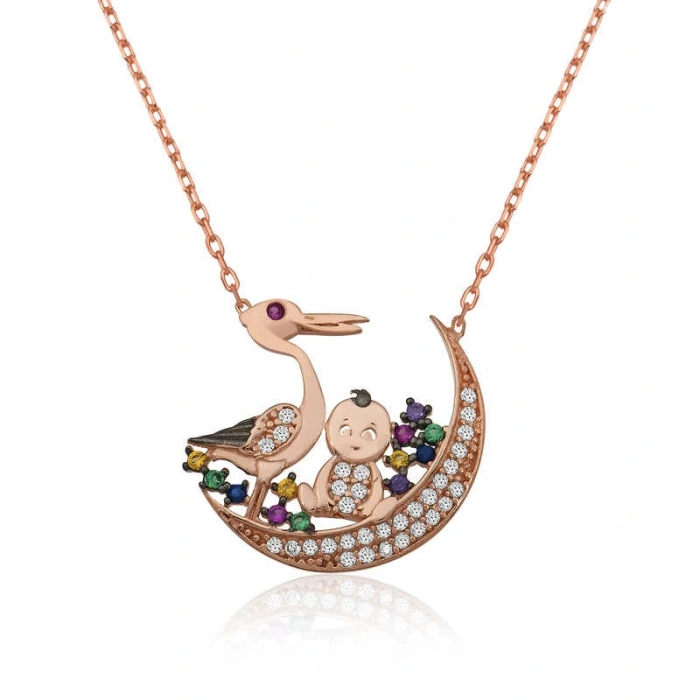 925 Ayar Gümüş Leylek Ve Bebek Kadın Gümüş Kolye PT2610722 (599599)