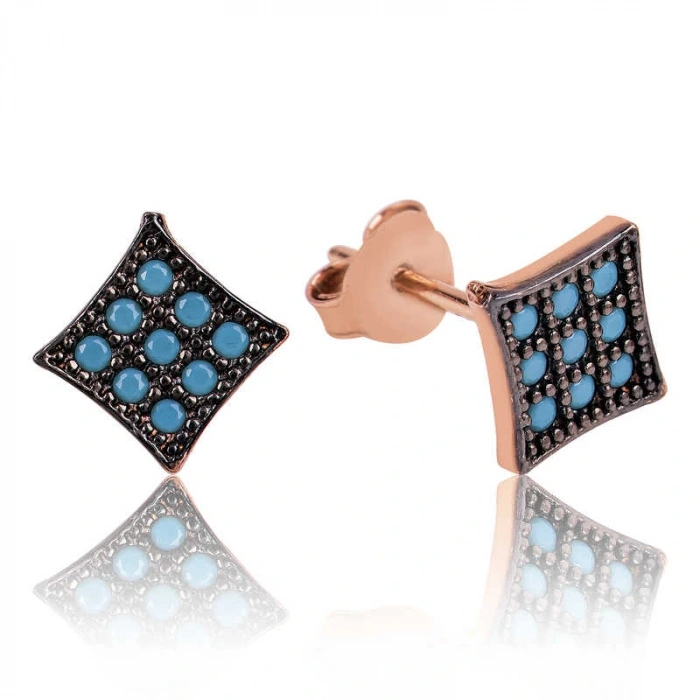 Byhodi 925 Ayar Gümüş Mavi Kare Çivili Küpe EA1160071 (599599)