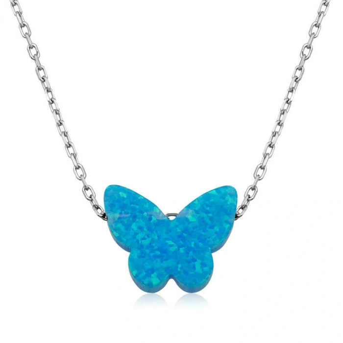 925 Ayar Gümüş Mavi Opal Taş Kelebek Kadın Gümüş Kolye PT2610912 (599599)