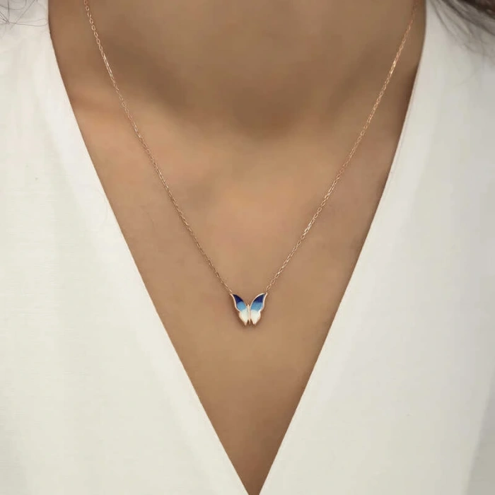 925 Ayar Gümüş Minimal Kelebek Bayan Gümüş Kolye T5955 (599599)