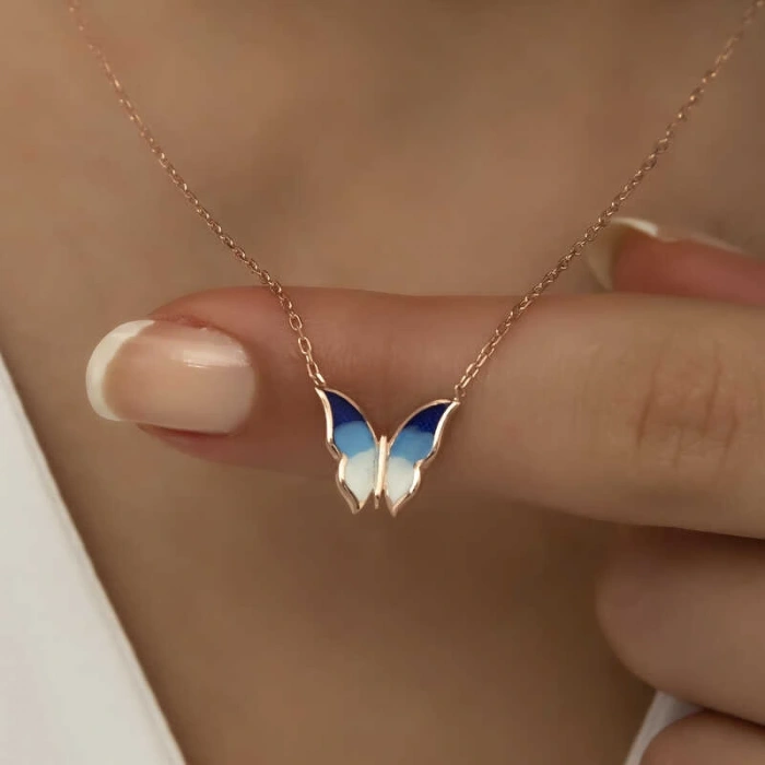 925 Ayar Gümüş Minimal Kelebek Bayan Gümüş Kolye T5955 (599599)