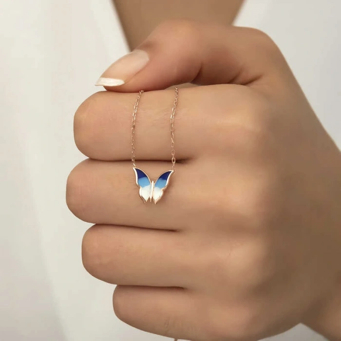 925 Ayar Gümüş Minimal Kelebek Bayan Gümüş Kolye T5955 (599599)