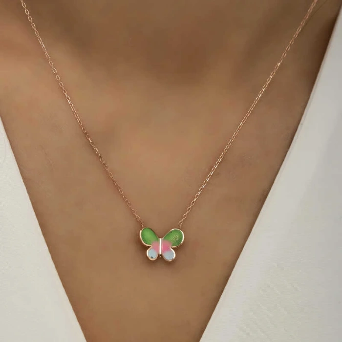 925 Ayar Gümüş Minimal Kelebek Bayan Gümüş Kolye T5957 (599599)