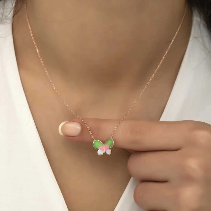 925 Ayar Gümüş Minimal Kelebek Bayan Gümüş Kolye T5957 (599599)