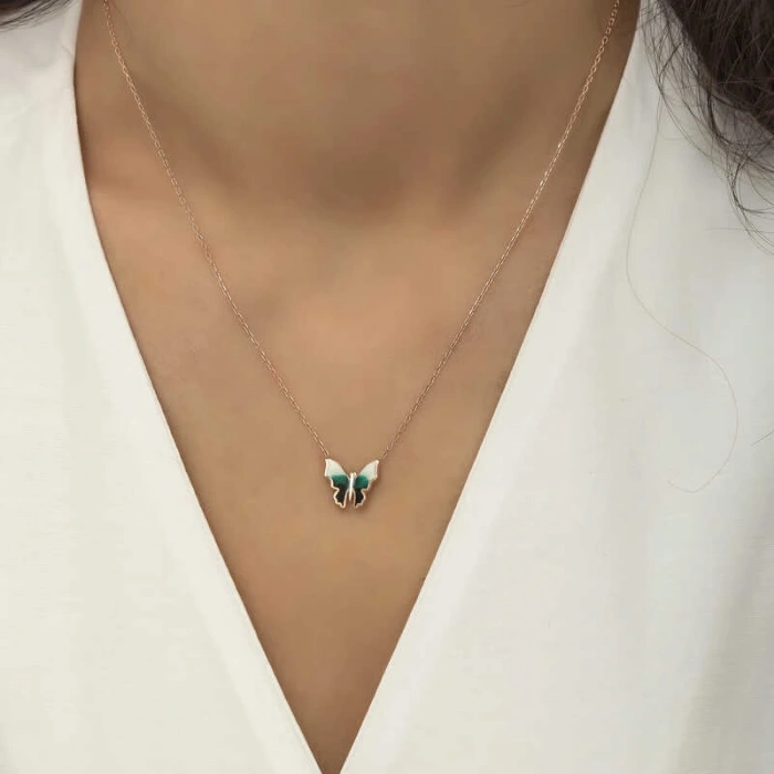 925 Ayar Gümüş Minimal Kelebek Bayan Gümüş Kolye T5960 (599599)