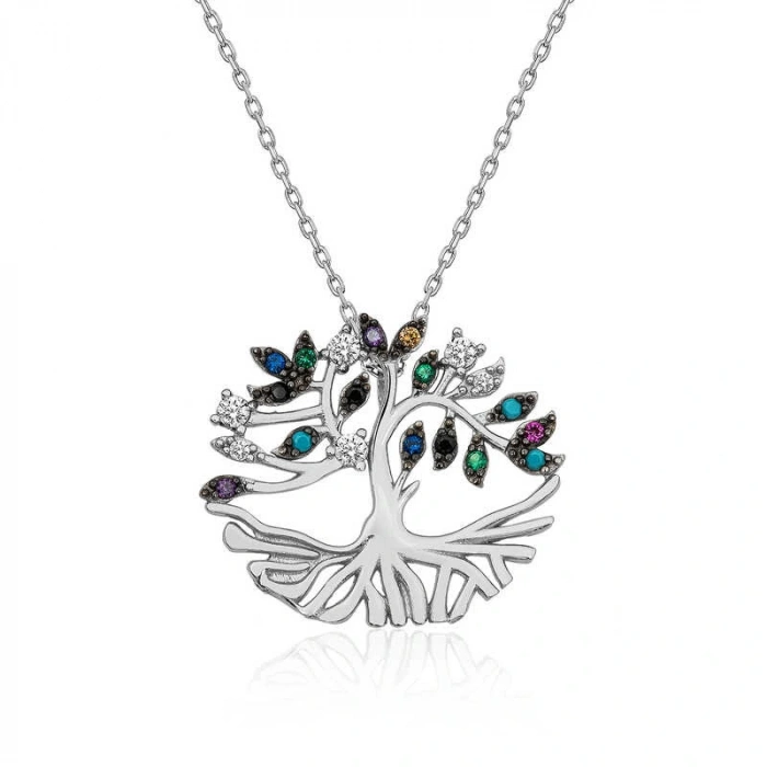 Byhodi 925 Ayar Gümüş Mix Taşlı Tuba Ağacı Kadın Gümüş Kolye T4983 (599599)