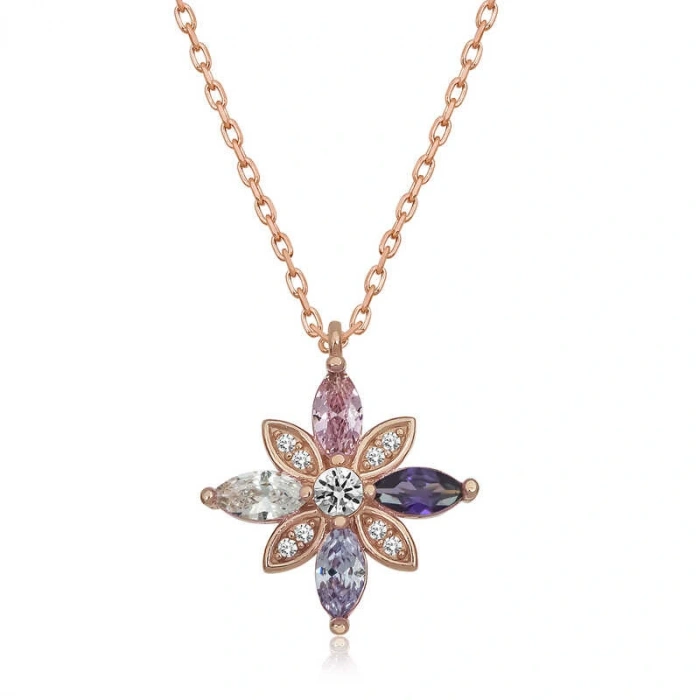 Byhodi 925 Ayar Gümüş Mix Taşlı Umut Çiçeği Gümüş Kolye T6020 (599599)