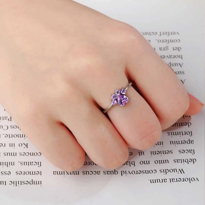Byhodi 925 Ayar Gümüş Mor Kedi Patisi Yüzük T5138 (599599)