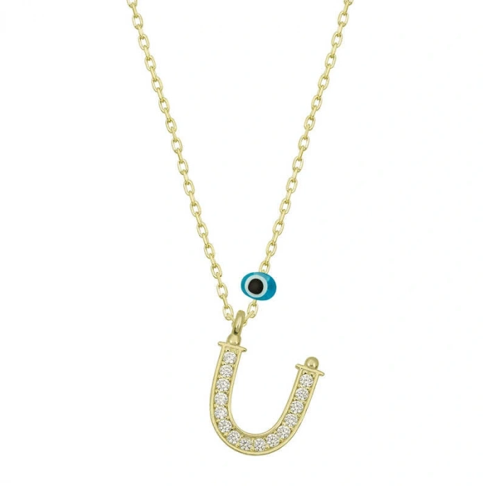 Byhodi 925 Ayar Gümüş Nazar Gold Ü Harfi Kadın Gümüş Kolye T6799 (599599)