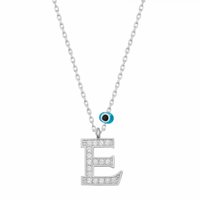 Byhodi 925 Ayar Gümüş Nazar Rodyum E Harfi Kadın Gümüş Kolye T6809 (599599)