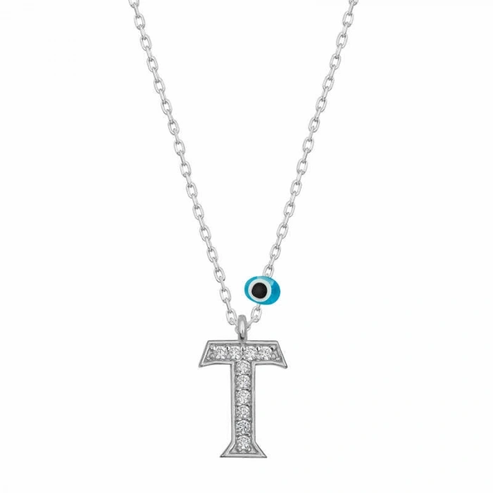 Byhodi 925 Ayar Gümüş Nazar Rodyum T Harfi Kadın Gümüş Kolye T6826 (599599)