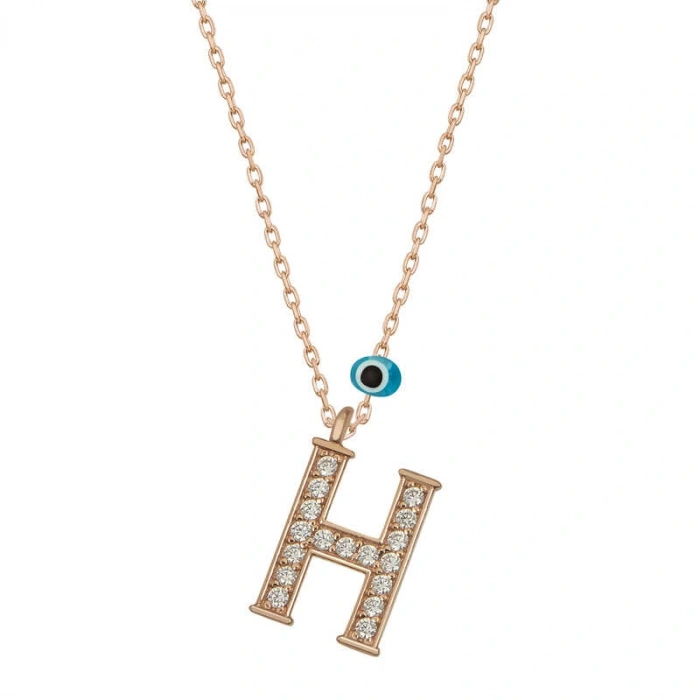 925 Ayar Gümüş Nazar Rose H Harfi Kadın Gümüş Kolye T6876 (599599)