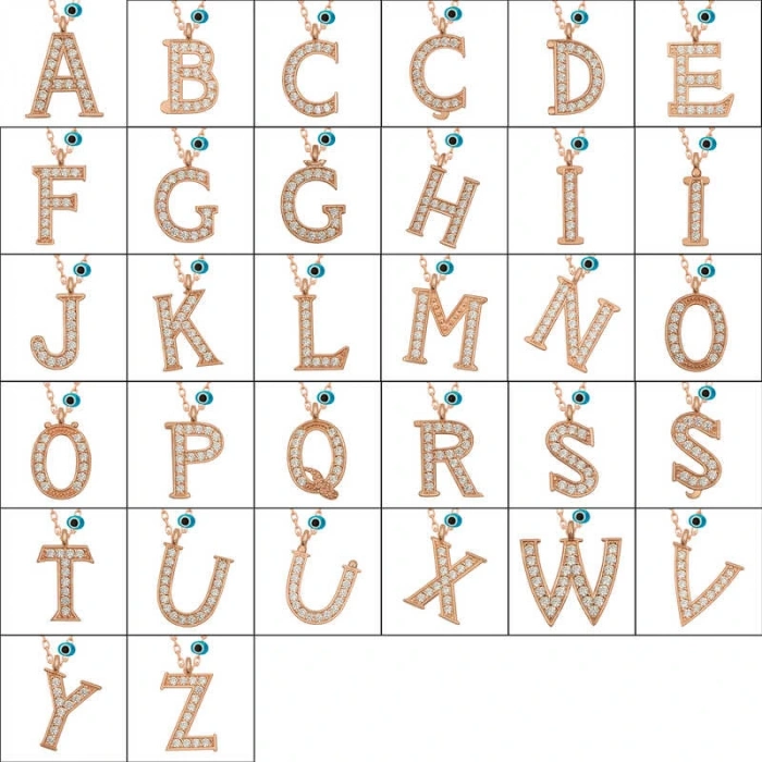 925 Ayar Gümüş Nazar Rose H Harfi Kadın Gümüş Kolye T6876 (599599)