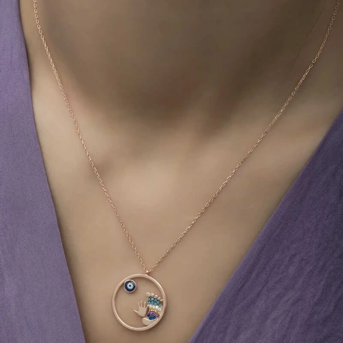 Byhodi 925 Ayar Gümüş Nazarlı El ve Ayak İzi Kadın Gümüş Kolye PT26109159 (599599)