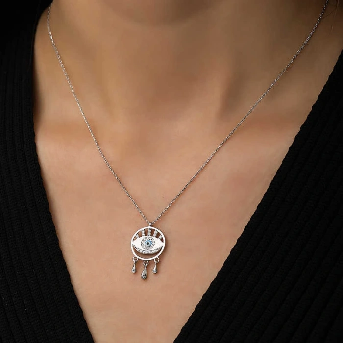 925 Ayar Gümüş Nazarlı Göz Kadın Gümüş Kolye T4586 (599599)