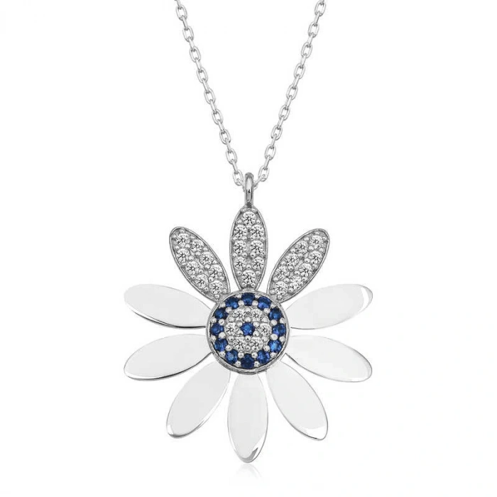 Byhodi 925 Ayar Gümüş Nazarlı Papatya Kadın Gümüş Kolye T7014 (599599)
