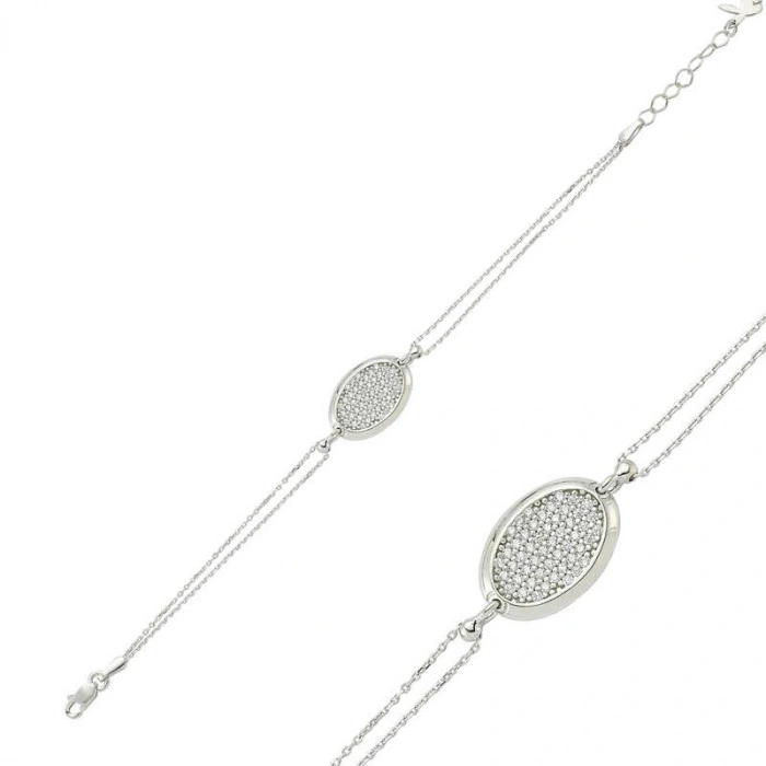 Byhodi 925 Ayar Gümüş Oval Beyaz Taşlı Bileklik BR0460299 (599599)