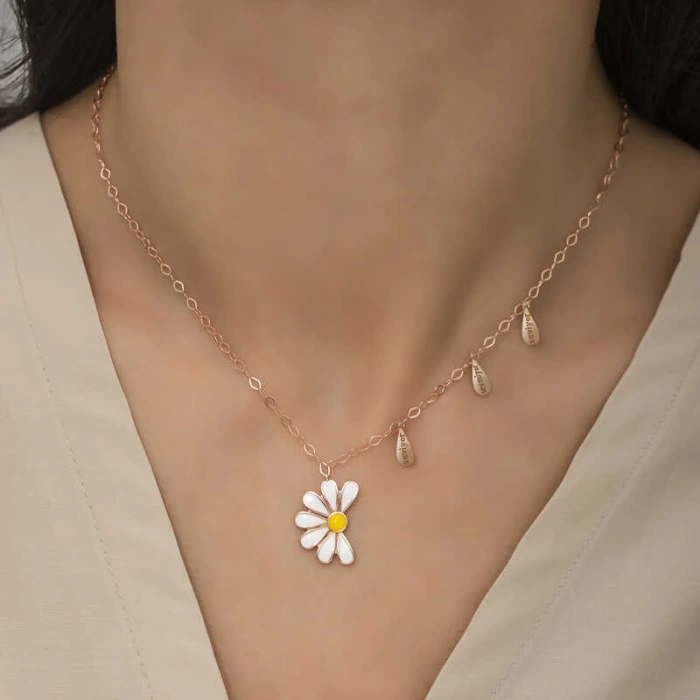 925 Ayar Gümüş Papatya Seviyor Sevmiyor Bayan Gümüş Kolye T5977 (599599)