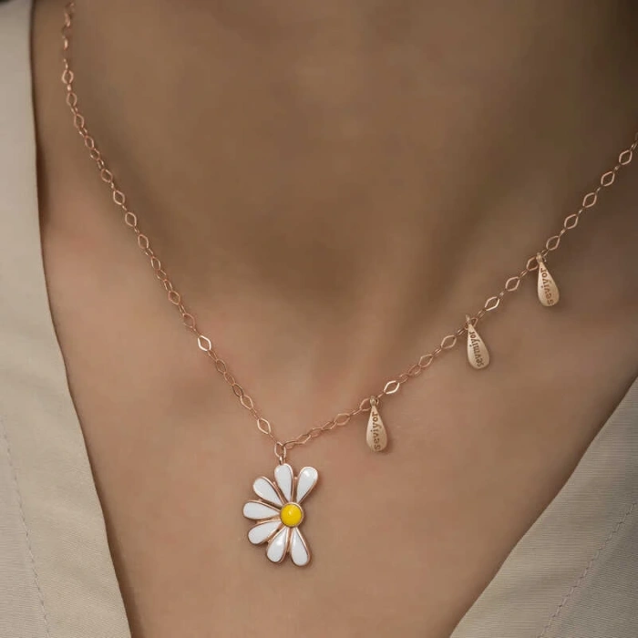 925 Ayar Gümüş Papatya Seviyor Sevmiyor Bayan Gümüş Kolye T5977 (599599)