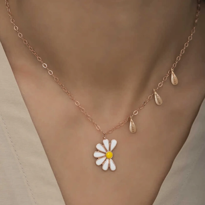 925 Ayar Gümüş Papatya Seviyor Sevmiyor Bayan Gümüş Kolye T5977 (599599)