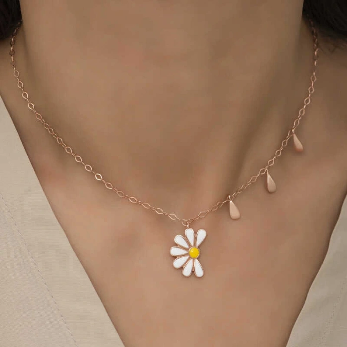 925 Ayar Gümüş Papatya Seviyor Sevmiyor Bayan Gümüş Kolye T5981 (599599)