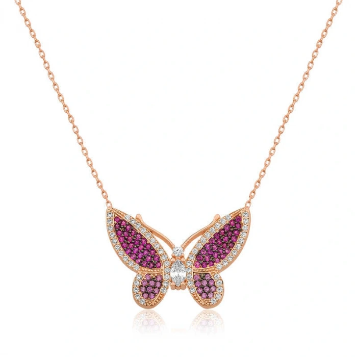 Byhodi 925 Ayar Gümüş Pembe Kelebek Kadın Gümüş Kolye T4540 (599599)