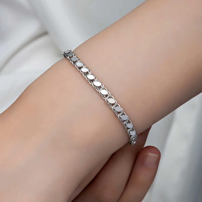 Byhodi 925 Ayar Gümüş Pullu Zincir Kadın Bileklik T8276 (599599)