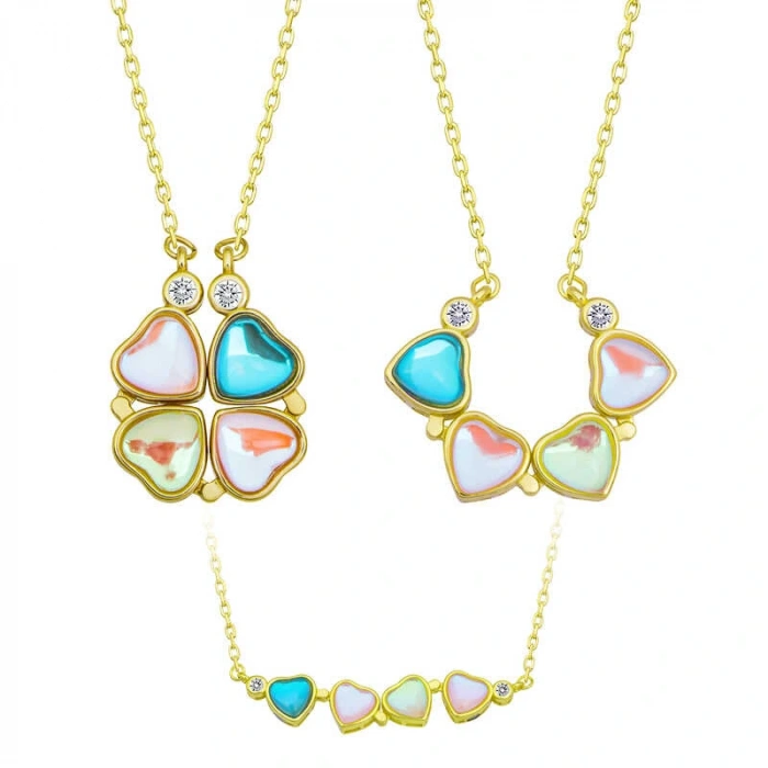 925 Ayar Gümüş Renkli Açılabilen Yonca Kadın Gümüş Kolye T6975 (599599)