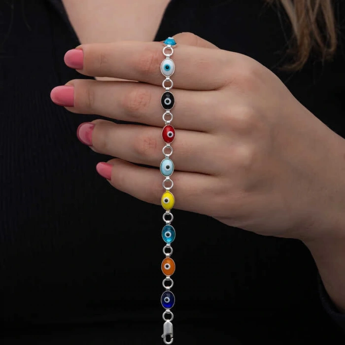 Byhodi 925 Ayar Gümüş Renkli Nazar Mineli Kadın Bileklik T8562 (599599)