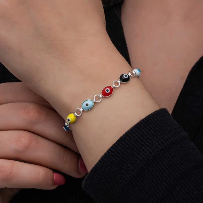 Byhodi 925 Ayar Gümüş Renkli Nazar Mineli Kadın Bileklik T8562 (599599)