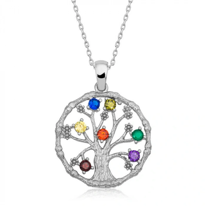 Byhodi 925 Ayar Gümüş Renkli Taşlı Hayat Ağacı Kadın Gümüş Kolye T7094 (599599)