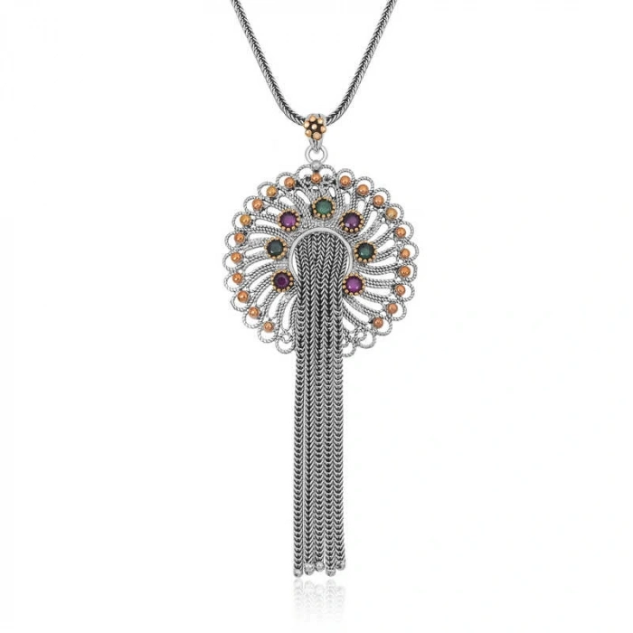 Byhodi 925 Ayar Gümüş Renkli Taşlı Kadın Gümüş Kolye T6393 (599599)