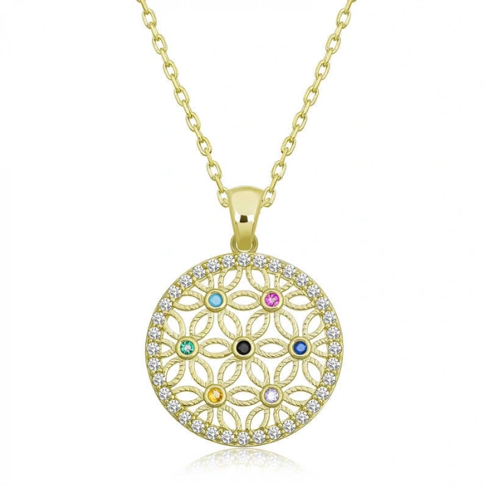 925 Ayar Gümüş Renkli Taşlı Yaşam Çiçeği Kadın Gümüş Kolye T6635 (599599)