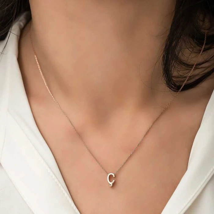 925 Ayar Gümüş Rose 3 Boyutlu Ç Harf Kadın Gümüş Kolye T5920 (599599)