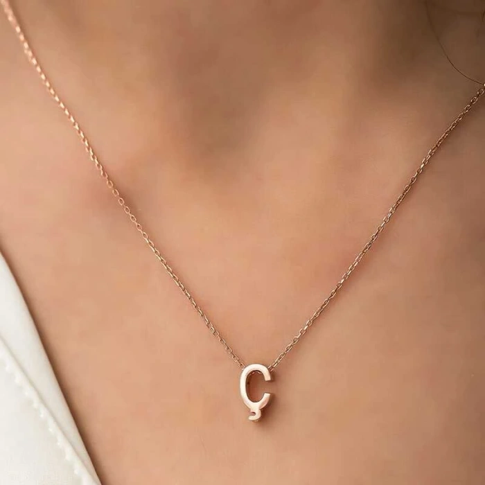 925 Ayar Gümüş Rose 3 Boyutlu Ç Harf Kadın Gümüş Kolye T5920 (599599)