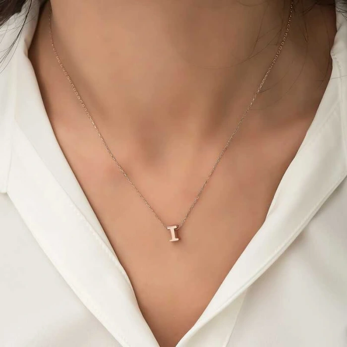 925 Ayar Gümüş Rose 3 Boyutlu I Harf Kadın Gümüş Kolye T5922 (599599)