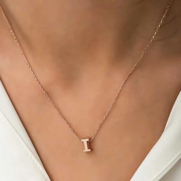 925 Ayar Gümüş Rose 3 Boyutlu I Harf Kadın Gümüş Kolye T5922 (599599)