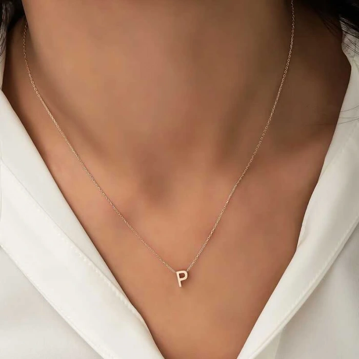 925 Ayar Gümüş Rose 3 Boyutlu P Harf Kadın Gümüş Kolye T5927 (599599)
