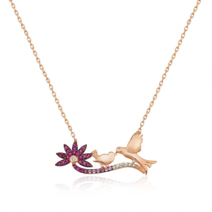 Byhodi 925 Ayar ​Gümüş Rose Anne Ve Yavru Kuş Kadın Gümüş Kolye T4287 (599599)